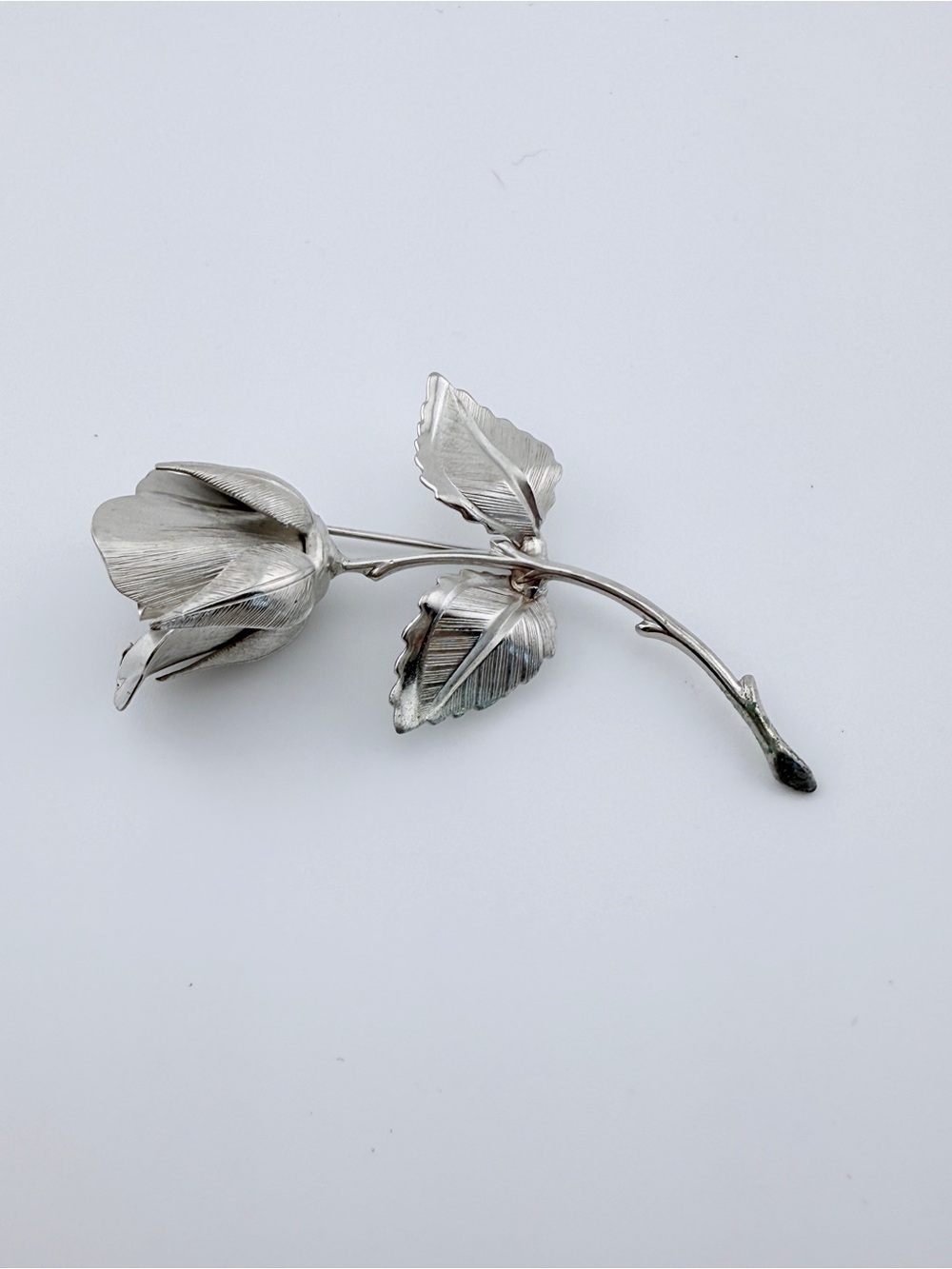 Vintage Giovanni Brushed Silver Rose Brooch Pin